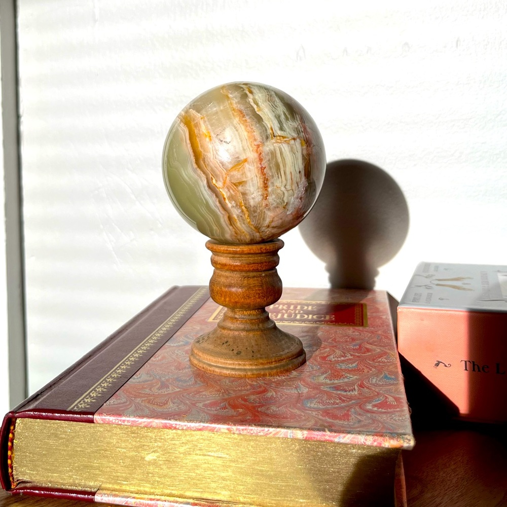 Vintage Striped Onxy Sphere with Stand